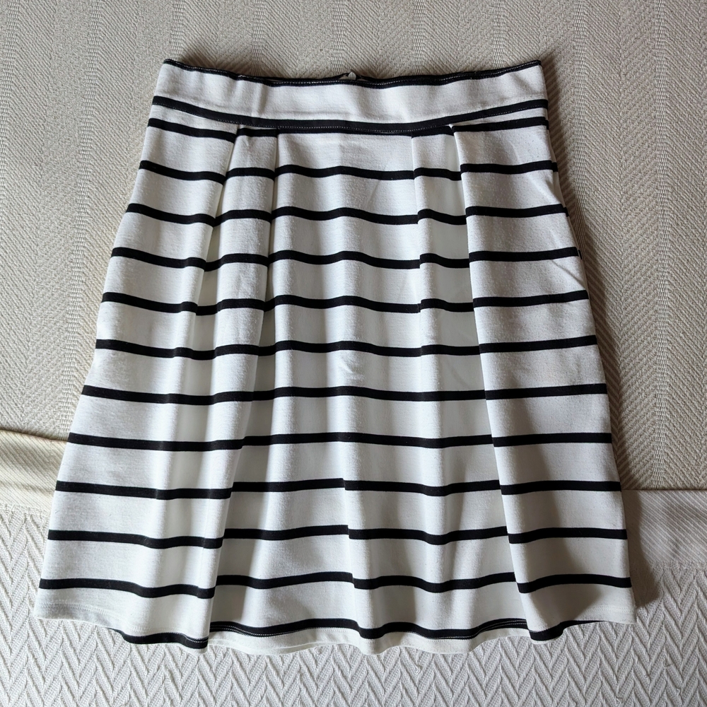 Cyrus Black and White Striped A-Line Skirt